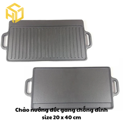 Chảo nướng đúc gang chống dính size 20 x 40 cm | chảo nướng tại bàn phong cách hàn quốc