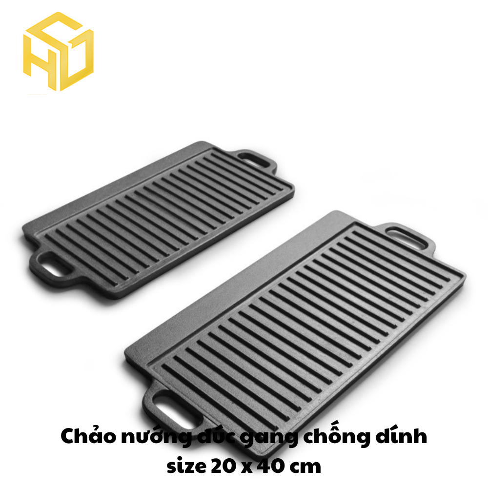 Chảo nướng đúc gang chống dính size 20 x 40 cm | chảo nướng tại bàn phong cách hàn quốc