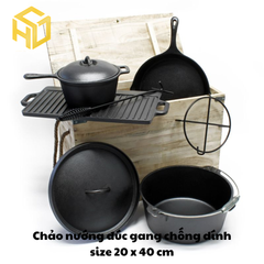 Chảo nướng đúc gang chống dính size 20 x 40 cm | chảo nướng tại bàn phong cách hàn quốc
