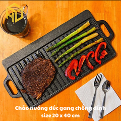 Chảo nướng đúc gang chống dính size 20 x 40 cm | chảo nướng tại bàn phong cách hàn quốc