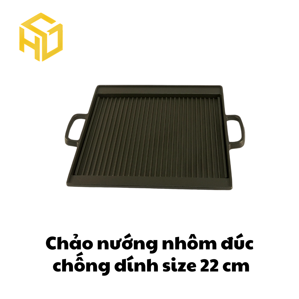 Chảo gang đúc vuông size 22 cm phong cách nướng Hàn Quốc, Nhật Bản