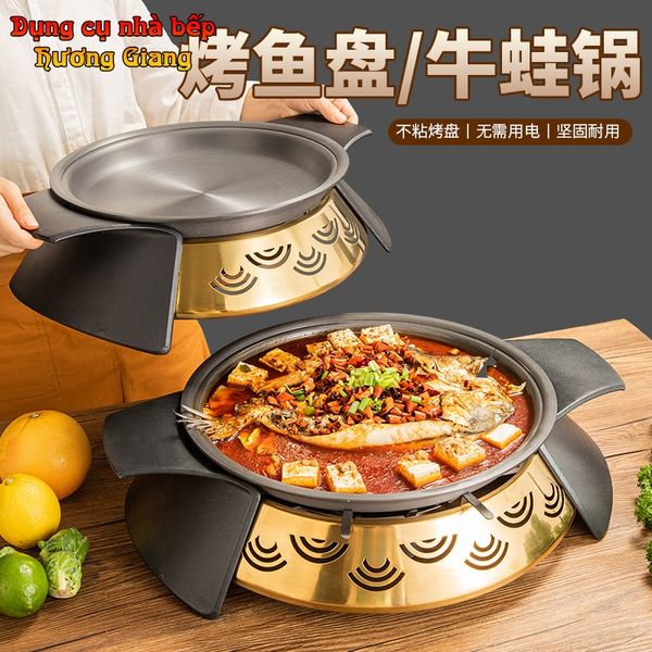GDNB-66 Chảo Nướng Hợp Kim Nhôm Chống Dính Kèm Bếp Cồn Đúc Mạ Vàng