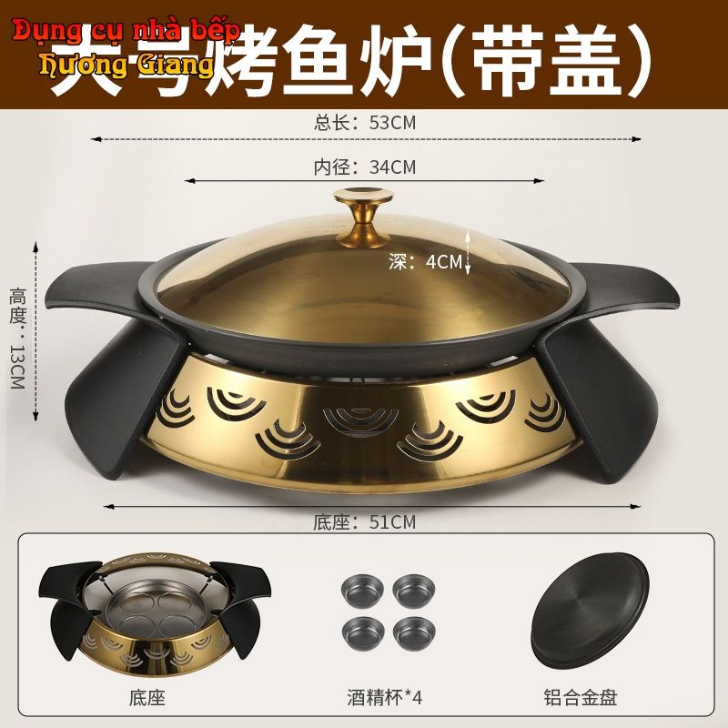 GDNB-66 Chảo Nướng Hợp Kim Nhôm Chống Dính Kèm Bếp Cồn Đúc Mạ Vàng