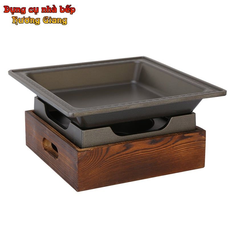 GDNB-55 Chảo Nướng Vuông Chống Dính Kèm Bếp Cồn Đúc Hợp Kim Nhôm