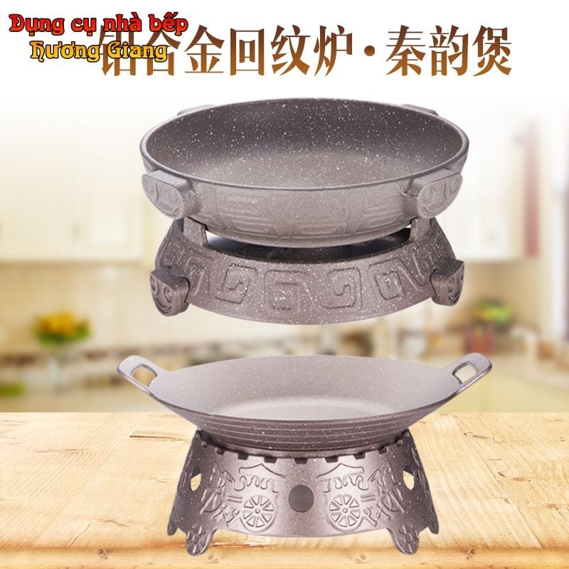 Chảo Nướng Xào Kèm Bếp Cồn Hợp Kim Nhôm Chống Dính Nhật Bản GDNB-36