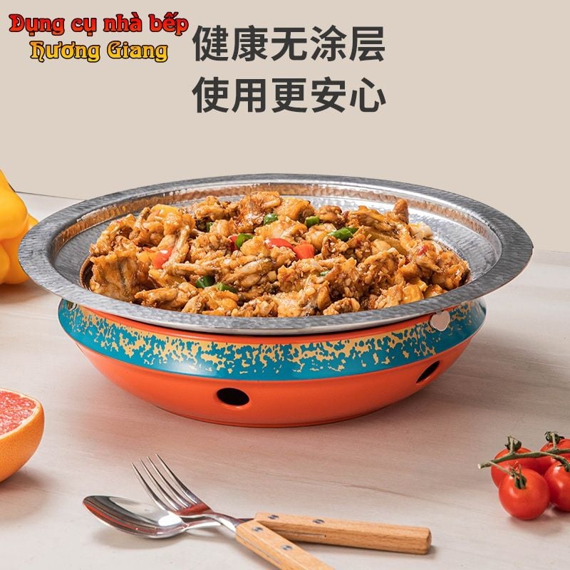 GDNB-70 Chảo Tròn Inox 304 Xào Né Kèm Bếp Cồn Hâm Nóng