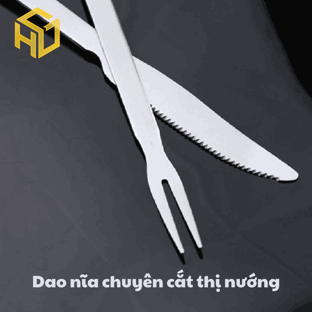 Bộ dao nĩa chuyên cắt thịt nướng - Bộ dao nĩa cắt thịt cừu, dê nướng | dụng cụ chuyên dụng cho bếp nướng