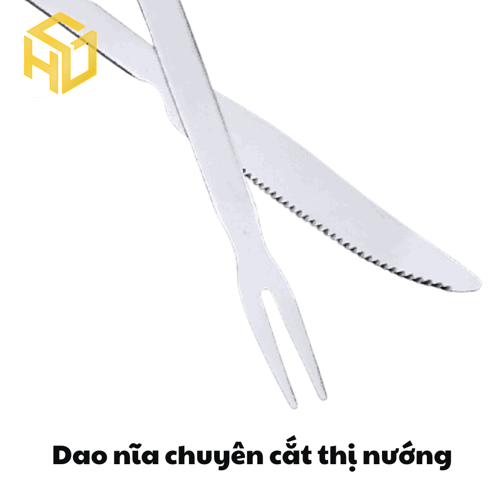 Bộ dao nĩa chuyên cắt thịt nướng - Bộ dao nĩa cắt thịt cừu, dê nướng | dụng cụ chuyên dụng cho bếp nướng