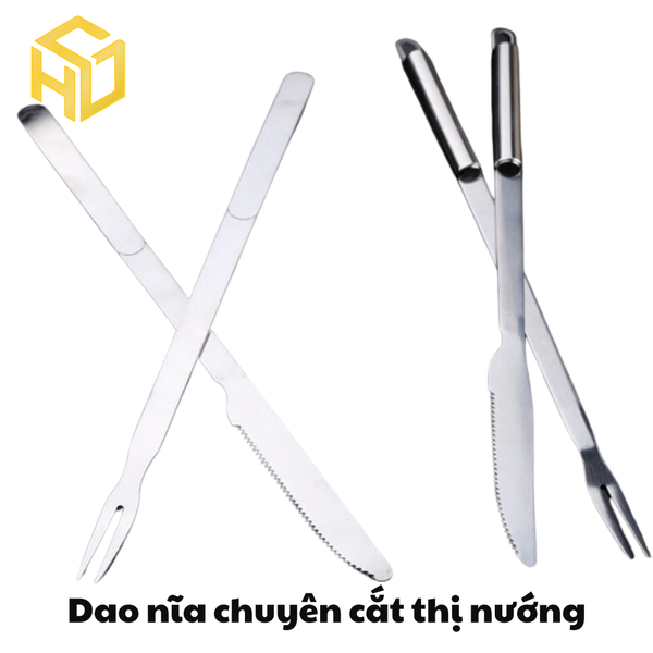 Bộ dao nĩa chuyên cắt thịt nướng - Bộ dao nĩa cắt thịt cừu, dê nướng | dụng cụ chuyên dụng cho bếp nướng
