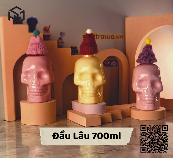 Chai Nhựa PET Đựng Trà Sữa Hình Đầu Lâu 700ml