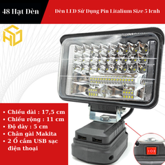 Đèn Led tích điện 5 inch kèm 2 cổng sạc USB sử dụng chân pin phổ thông Makita