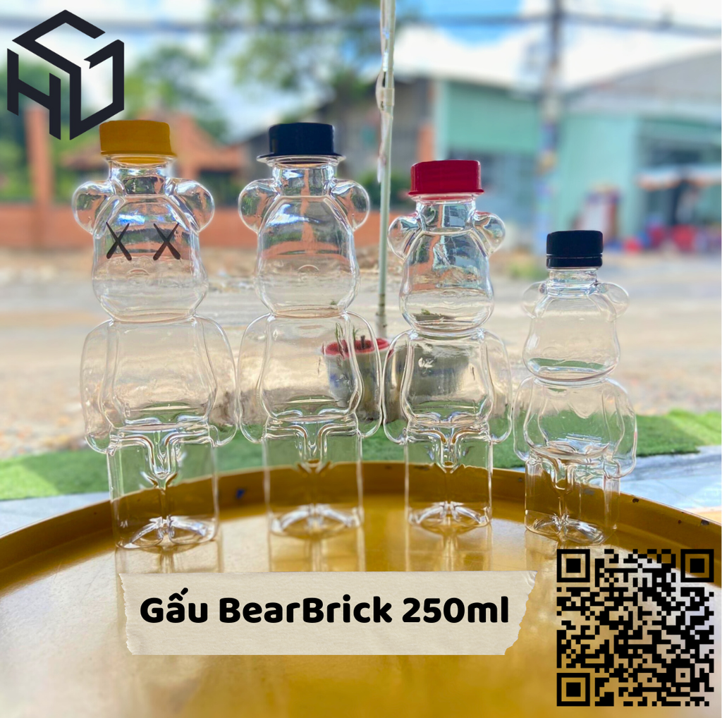 Chai Nhựa PET 250ml  gấu Bearbrick | Chai Nhua pet 250ml gấu Bearbrick