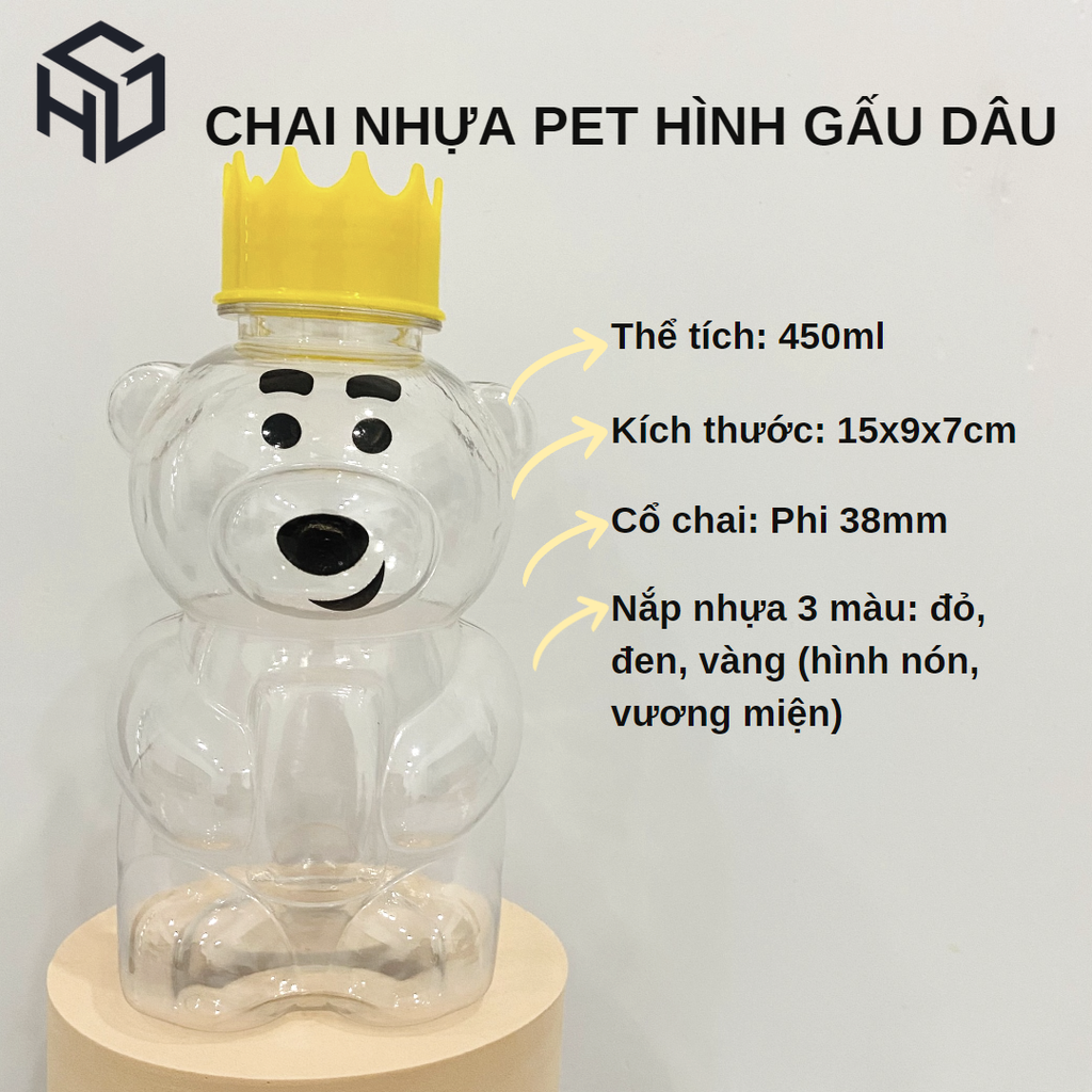 DAU450 -Chai Nhựa PET Đựng Trà Sữa Hình Gấu Dâu 450ml