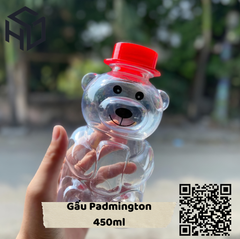 PMT450 - Chai Nhựa PET Đựng Trà Sữa Hình Gấu Đỏ Padmington 450ml