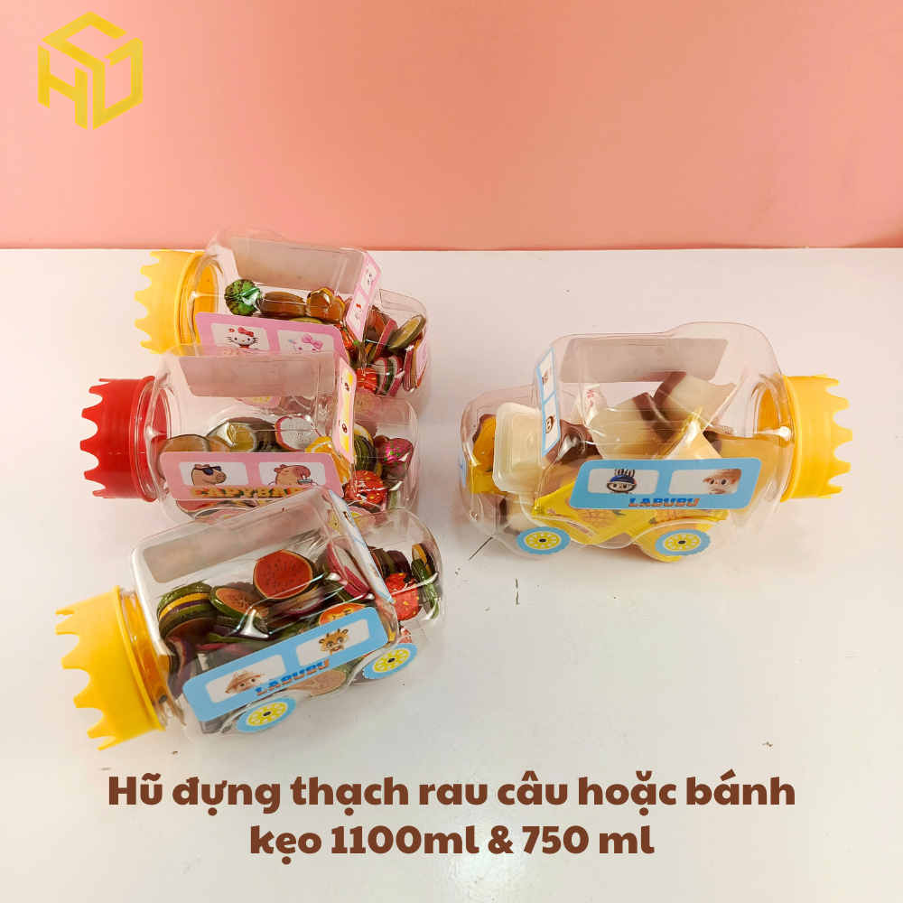 Hũ Nhựa 1.100ml Đựng Thạch rau câu thạch dừa thạch Pudding & Bánh Kẹo mẫu ô tô không gắn bánh xe