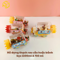 Hũ Nhựa 1.100ml Đựng Thạch rau câu thạch dừa thạch Pudding & Bánh Kẹo mẫu ô tô không gắn bánh xe