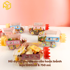 Hũ Nhựa 1.100ml Đựng Thạch rau câu thạch dừa thạch Pudding & Bánh Kẹo mẫu ô tô không gắn bánh xe