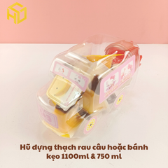 Hũ Nhựa 1.100ml Đựng Thạch rau câu thạch dừa thạch Pudding & Bánh Kẹo mẫu ô tô không gắn bánh xe