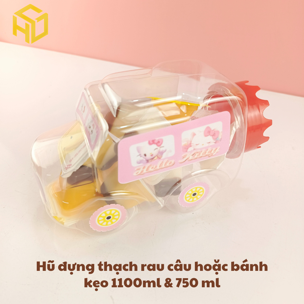 Hũ Nhựa 1.100ml Đựng Thạch rau câu thạch dừa thạch Pudding & Bánh Kẹo mẫu ô tô không gắn bánh xe