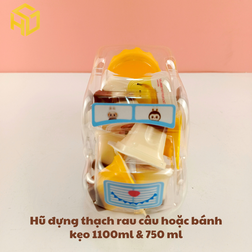 Hũ Nhựa 1.100ml Đựng Thạch rau câu thạch dừa thạch Pudding & Bánh Kẹo mẫu ô tô không gắn bánh xe