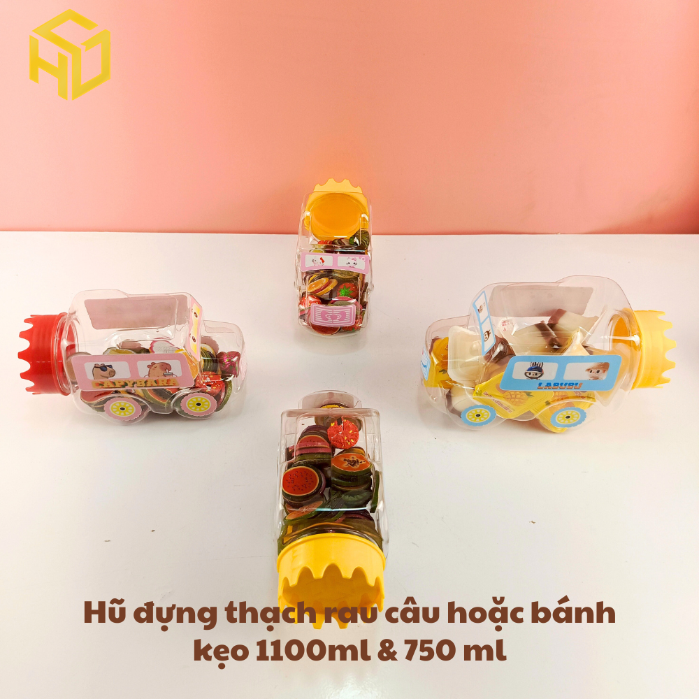 Hũ Nhựa 1.100ml Đựng Thạch rau câu thạch dừa thạch Pudding & Bánh Kẹo mẫu ô tô không gắn bánh xe