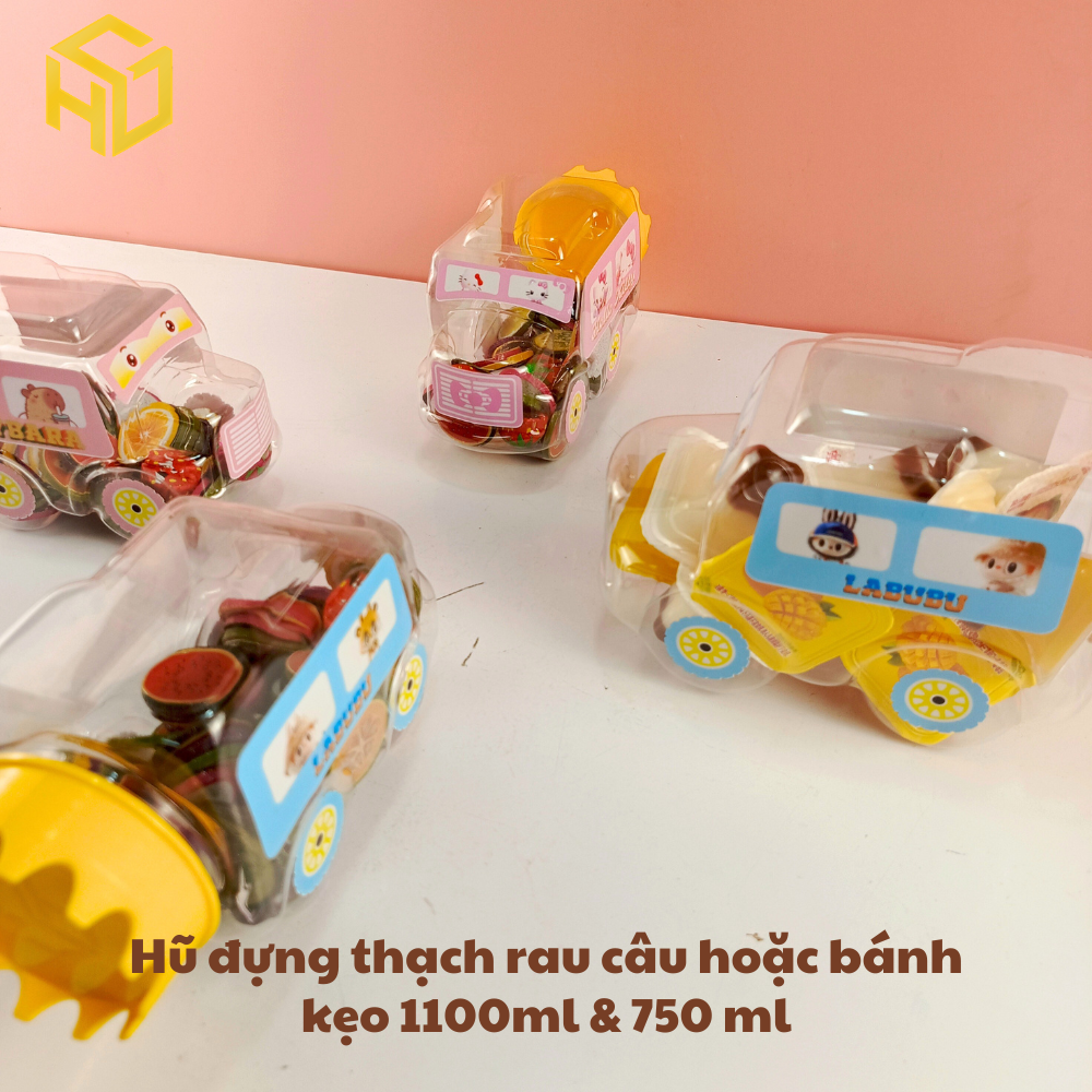 Hũ Nhựa 1.100ml Đựng Thạch rau câu thạch dừa thạch Pudding & Bánh Kẹo mẫu ô tô không gắn bánh xe