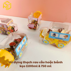 Hũ Nhựa 1.100ml Đựng Thạch rau câu thạch dừa thạch Pudding & Bánh Kẹo mẫu ô tô không gắn bánh xe
