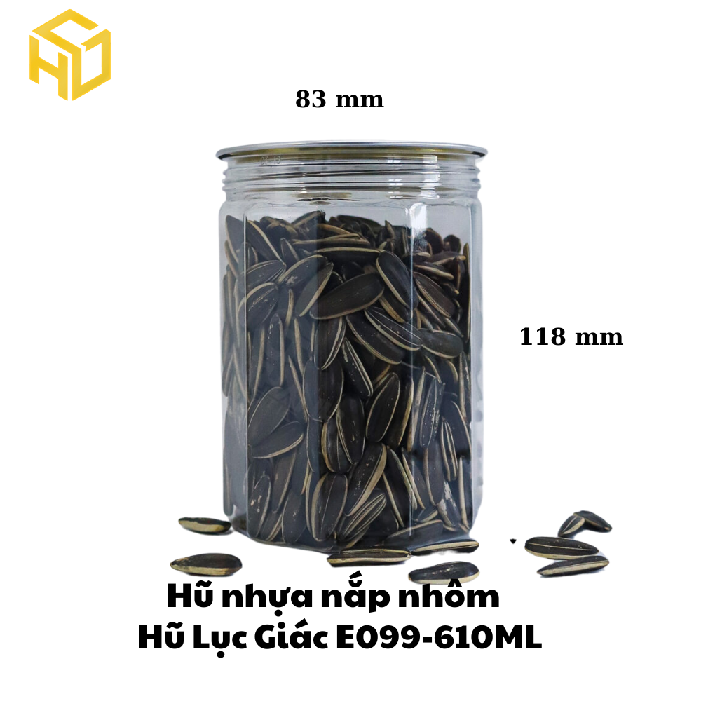 Hũ Nhựa Lục Giác Nắp Nhôm | Hũ Nhựa E099-610ML