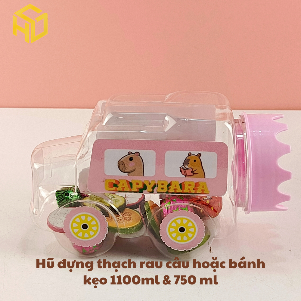 Hũ Đựng Thạch rau câu Bánh Kẹo 750ml mẫu ô tô không gắn bánh xe mẫu nắp mới