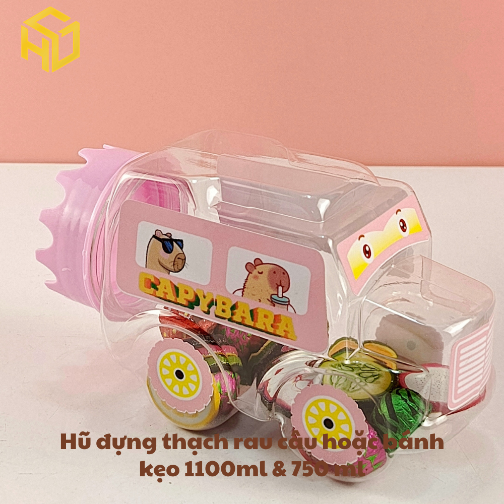 Hũ Đựng Thạch rau câu Bánh Kẹo 750ml mẫu ô tô không gắn bánh xe mẫu nắp mới