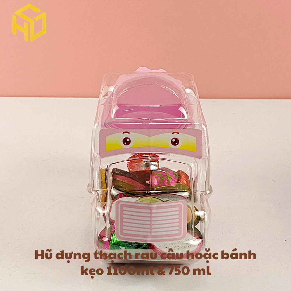 Hũ Đựng Thạch rau câu Bánh Kẹo 750ml mẫu ô tô không gắn bánh xe mẫu nắp mới