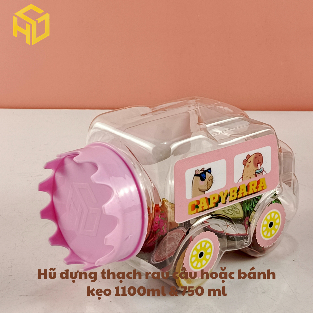 Hũ Đựng Thạch rau câu Bánh Kẹo 750ml mẫu ô tô không gắn bánh xe mẫu nắp mới