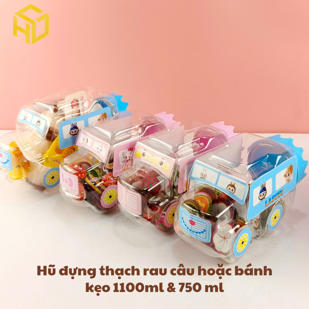 Hũ Đựng Thạch rau câu Bánh Kẹo 750ml mẫu ô tô không gắn bánh xe mẫu nắp mới