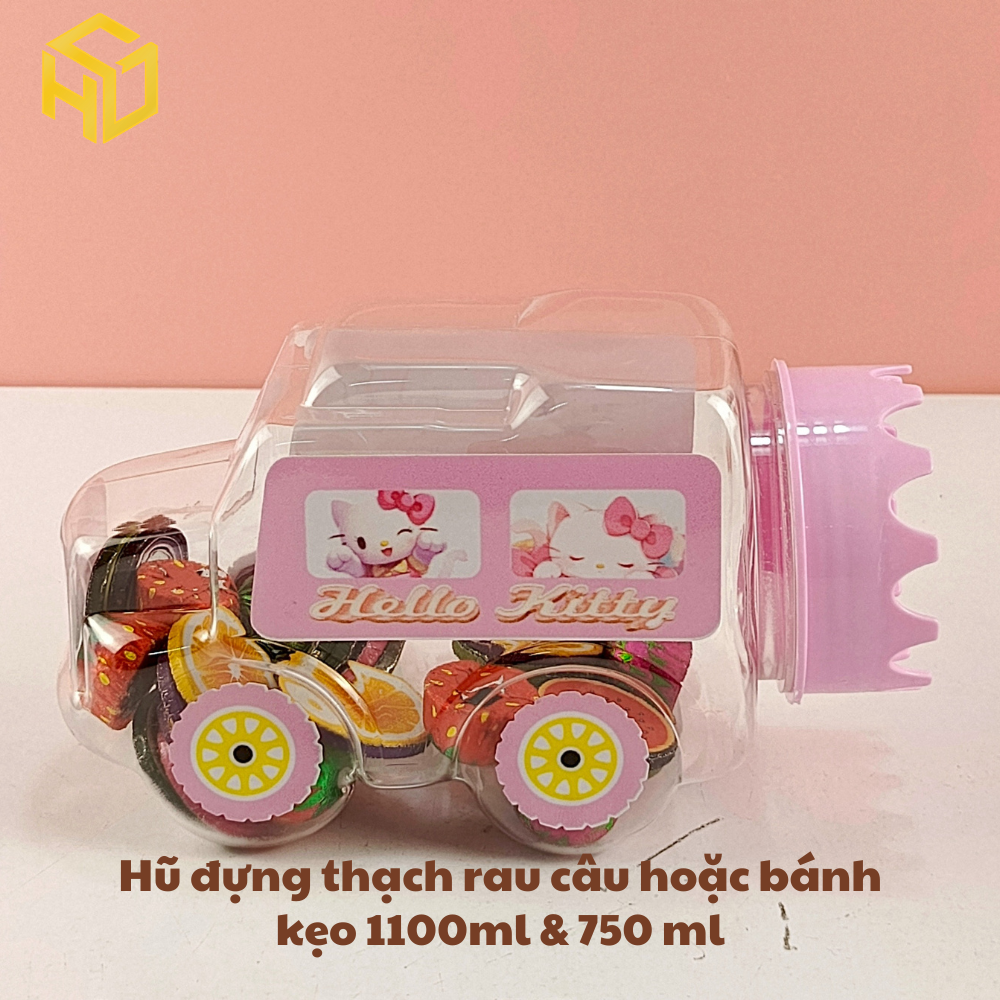 Hũ Đựng Thạch rau câu Bánh Kẹo 750ml mẫu ô tô không gắn bánh xe mẫu nắp mới