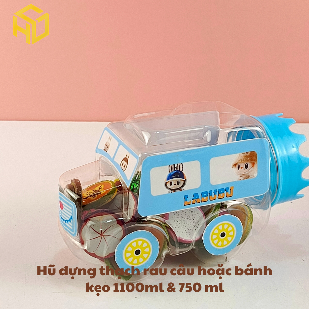 Hũ Đựng Thạch rau câu Bánh Kẹo 750ml mẫu ô tô không gắn bánh xe mẫu nắp mới