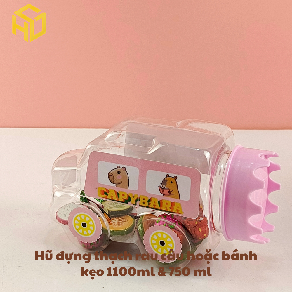 Hũ Đựng Thạch rau câu Bánh Kẹo 750ml mẫu ô tô không gắn bánh xe mẫu nắp mới