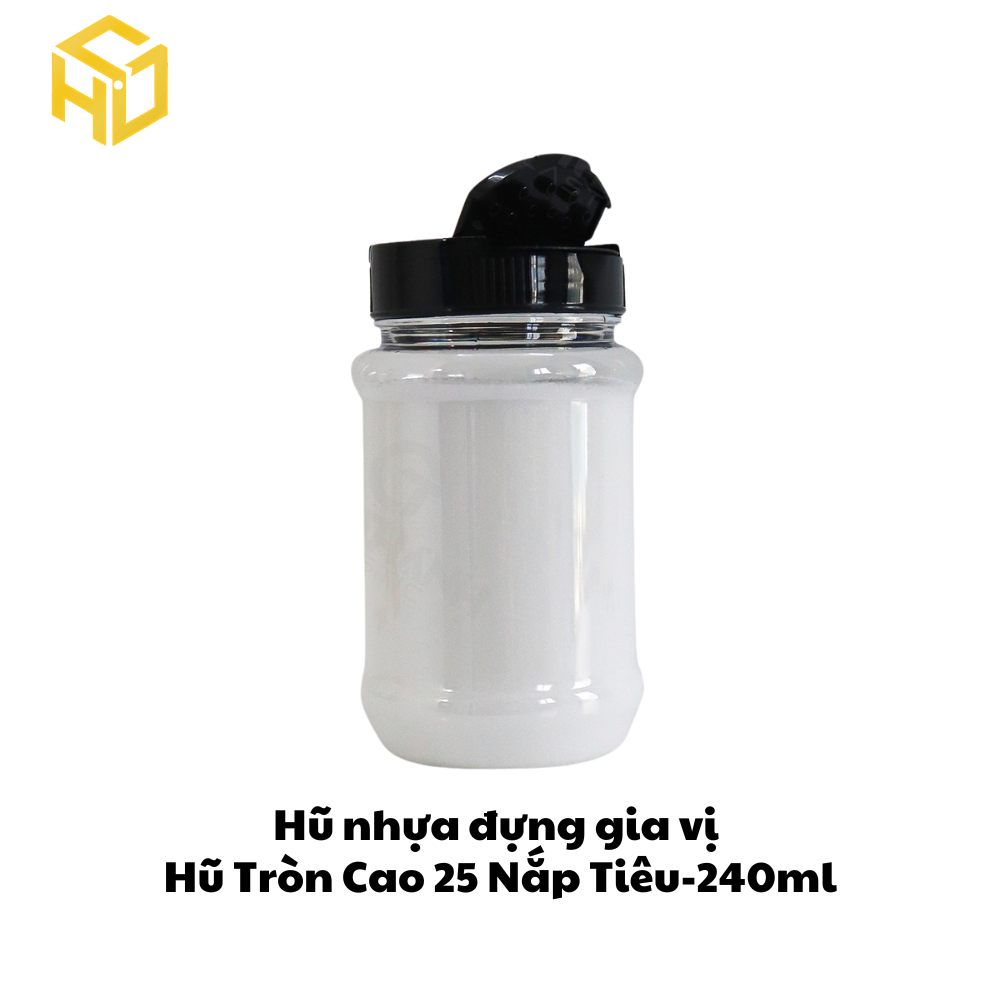 Hũ Nhựa Đựng Gia Vị | Hũ Tròn Cao 25 Nắp Tiêu - 240ml