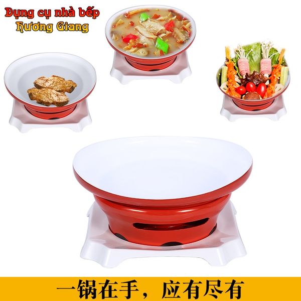 GDNB-61 Dĩa Nhôm Chống Dính Kèm Bếp Cồn Hâm Nóng Phong Cách Trang Trí Decor