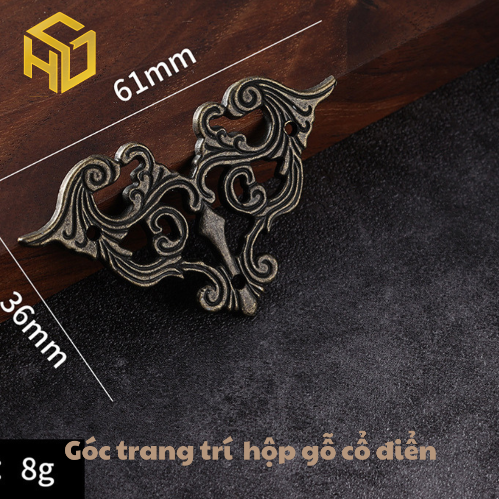 Bộ 5 Phụ kiện trang trí góc hộp gỗ, góc sách phong cách cổ điển