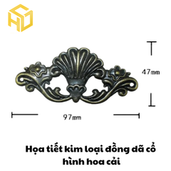 Bộ 5 Phụ kiện trang trí hộp gỗ , góc sách phong cách cổ điển hình hoa màu vàng đồng