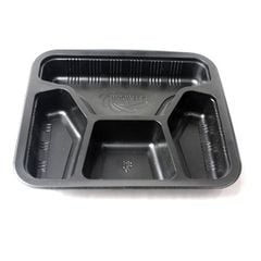 Khay nhựa đen PP 4 ngăn đựng thực phẩm | hộp nhựa 4 ngăn nhựa PP đựng cơm phần | Khay nhựa 4 ngăn đựng cơm