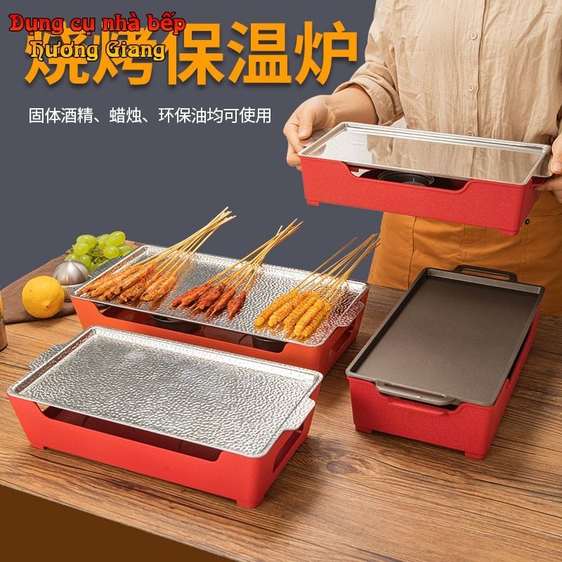 GDNB-64 Khay Nướng Chữ Nhật Phủ Chống Dính Kèm Bếp Cồn Hâm Nóng