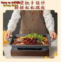 GDNB-65 Khay Nướng Phủ Chống Dính Kèm Bếp Cồn Bọc Gỗ Phong Cách Nhật Bản
