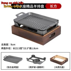 GDNB-65 Khay Nướng Phủ Chống Dính Kèm Bếp Cồn Bọc Gỗ Phong Cách Nhật Bản