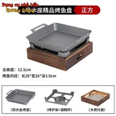 GDNB-65 Khay Nướng Phủ Chống Dính Kèm Bếp Cồn Bọc Gỗ Phong Cách Nhật Bản