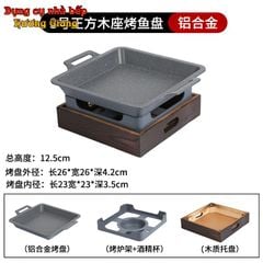 GDNB-65 Khay Nướng Phủ Chống Dính Kèm Bếp Cồn Bọc Gỗ Phong Cách Nhật Bản
