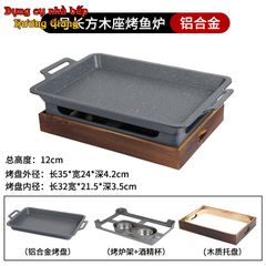 GDNB-65 Khay Nướng Phủ Chống Dính Kèm Bếp Cồn Bọc Gỗ Phong Cách Nhật Bản