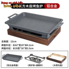GDNB-65 Khay Nướng Phủ Chống Dính Kèm Bếp Cồn Bọc Gỗ Phong Cách Nhật Bản