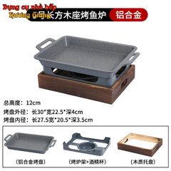 GDNB-65 Khay Nướng Phủ Chống Dính Kèm Bếp Cồn Bọc Gỗ Phong Cách Nhật Bản