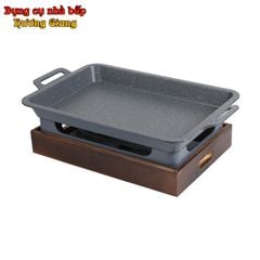 GDNB-65 Khay Nướng Phủ Chống Dính Kèm Bếp Cồn Bọc Gỗ Phong Cách Nhật Bản